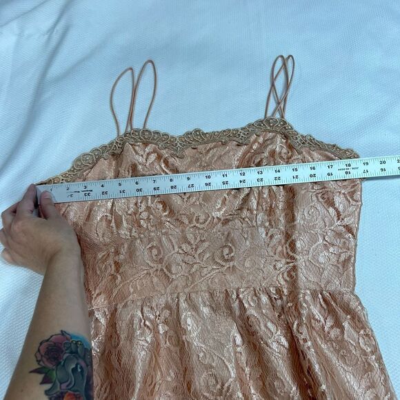 Vintage Handmade Unique Peach Lace Spaghetti Strap Dress - Picture 9 of 9